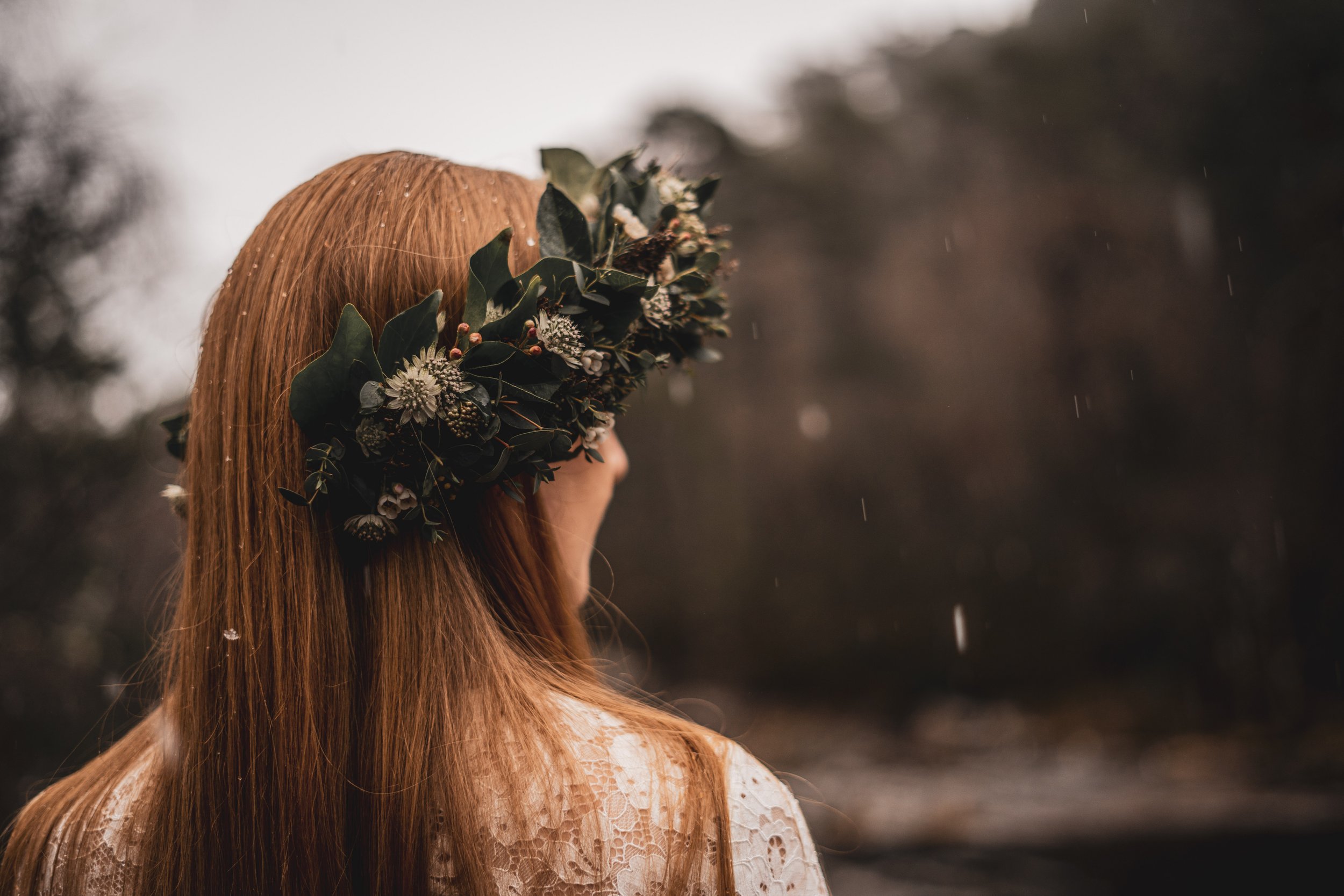 Bride wearing a flower crown